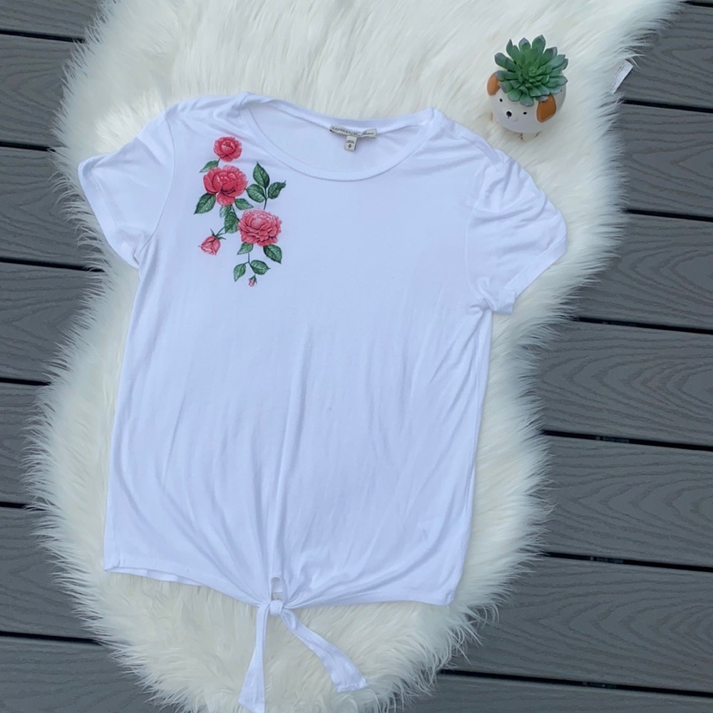 Express tie front rose design tee